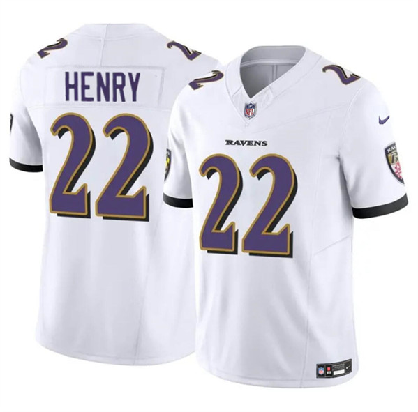 Baltimore Ravens #22 Derrick Henry 2023 F.U.S.E. White Vapor Limited Stitched Jersey