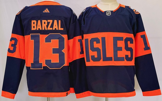 New York Islanders #13 Mathew Barzal Navy 2024 With Stadium Series Patch Stitched Jersey