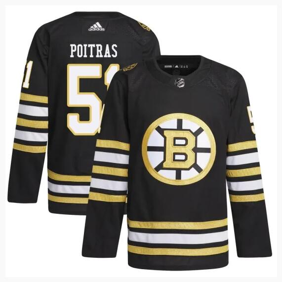 Boston Bruins #51 Matthew Poitras Black 100th Anniversary Stitched Jersey
