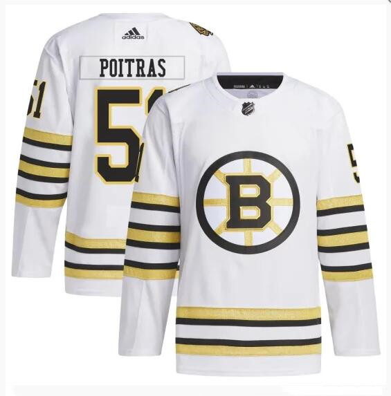 Boston Bruins #51 Matthew Poitras White 100th Anniversary Stitched Jersey