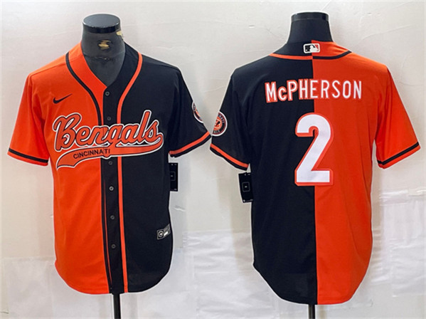 Cincinnati Bengals #2 Evan McPherson Black Orange Split With Patch Cool Base Stitched Jersey