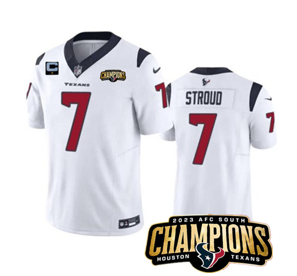 Houston Texans #7 C.J. Stroud White 2023 F.U.S.E. With 1-Star C Patch And AFC South Champions Patch Vapor Untouchable Limited Stitched Jersey