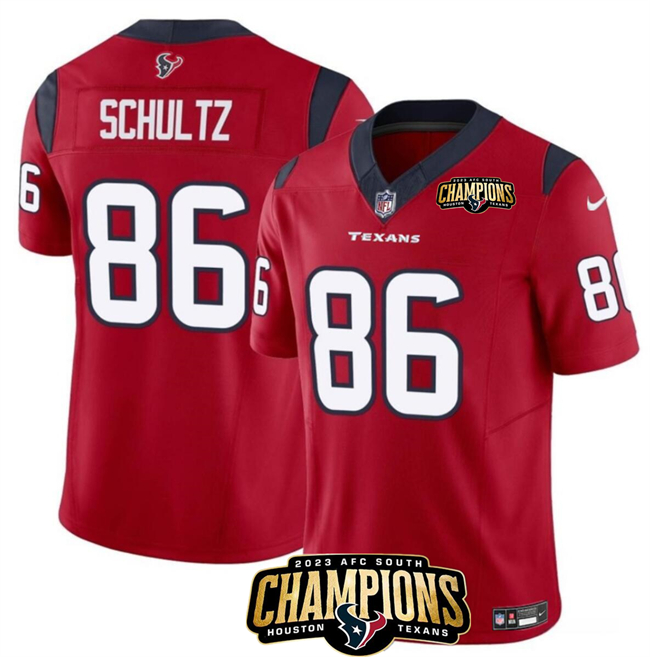 Houston Texans #86 Dalton Schultz Red 2023 F.U.S.E. AFC South Champions Patch Vapor Untouchable Limited Stitched Jersey