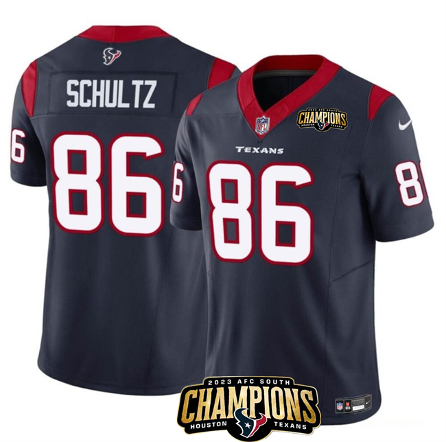 Houston Texans #86 Dalton Schultz Navy 2023 F.U.S.E. AFC South Champions Patch Vapor Untouchable Limited Stitched Jersey