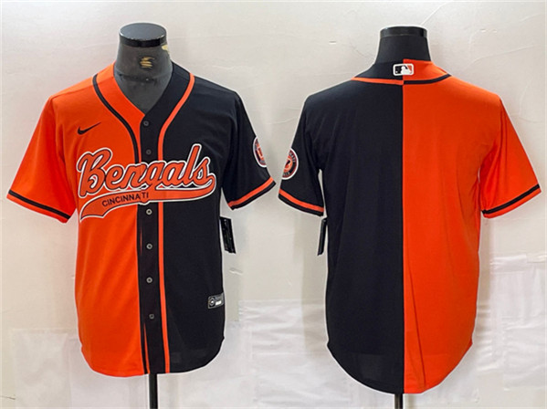 Cincinnati Bengals Blank Black Orange Split With Patch Cool Base Stitched Jersey