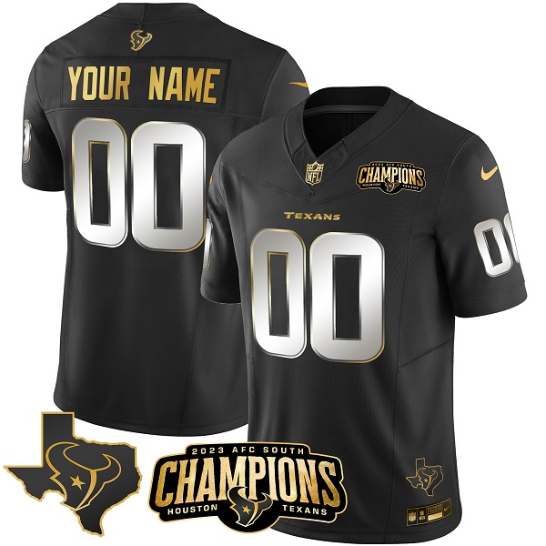 Houston Texans Custom Black Golden 2023 F.U.S.E. AFC South Champions Patch And Team Logo Patch Limited Stitched Jersey