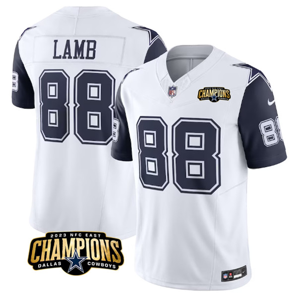 Dallas Cowboys #88 CeeDee Lamb White Navy 2023 F.U.S.E. NFC East Champions Patch Stitched Jersey