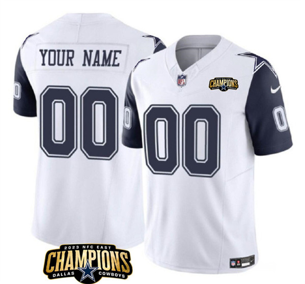 Dallas Cowboys Custom White Navy 2023 F.U.S.E. NFC East Champions Patch Stitched Jersey