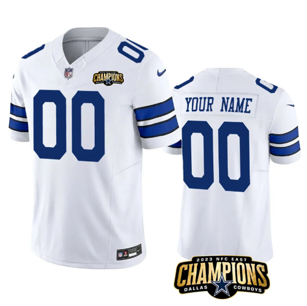 Dallas Cowboys Custom White 2023 F.U.S.E. NFC East Champions Patch Stitched Jersey