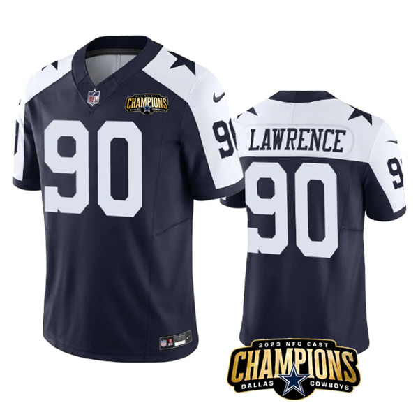 Dallas Cowboys #90 DeMarcus Lawrence Navy White 2023 F.U.S.E. NFC East Champions Patch Stitched Jersey