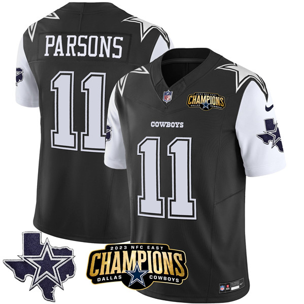 Dallas Cowboys #11 Micah Parsons Black White 2023 F.U.S.E. NFC East Champions Ptach Stitched Jersey