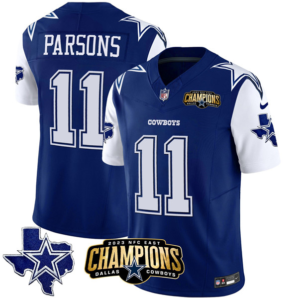 Dallas Cowboys #11 Micah Parsons Blue White 2023 F.U.S.E. NFC East Champions Patch Stitched Jersey