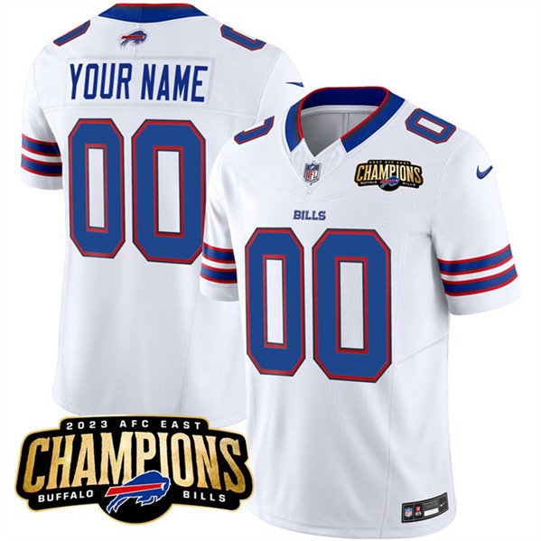Buffalo Bills Custom White 2023 F.U.S.E. AFC East Champions Ptach Stitched Jersey