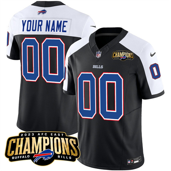 Buffalo Bills Custom Black White 2023 F.U.S.E. AFC East Champions Ptach Stitched Jersey