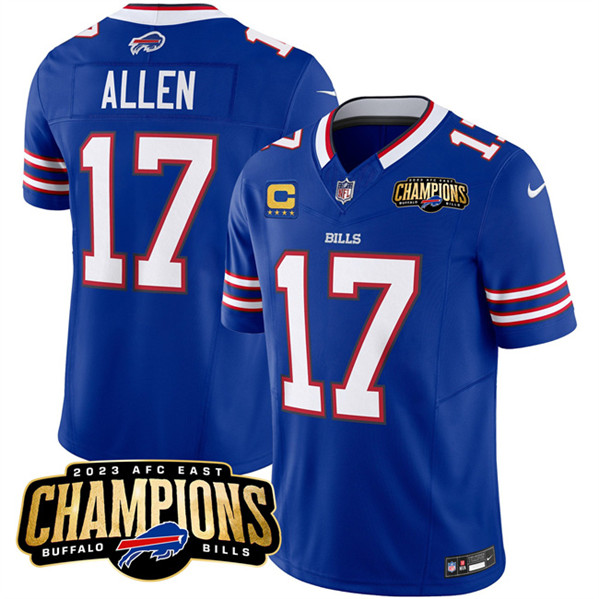 Buffalo Bills #17 Josh Allen Blue 2023 F.U.S.E. AFC East Champions With 4-Star C Ptach Stitched Jersey