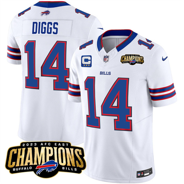 Buffalo Bills #14 Stefon Diggs White 2023 F.U.S.E. AFC East Champions With 3-Star C Ptach Stitched Jersey