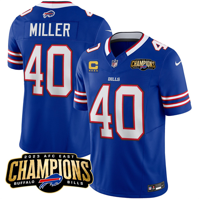 Buffalo Bills #40 Von Miller Blue 2023 F.U.S.E. AFC East Champions With 4-Star C Ptach Stitched Jersey