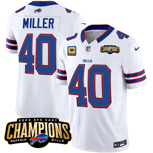Buffalo Bills #40 Von Miller White 2023 F.U.S.E. AFC East Champions With 4-Star C Ptach Stitched Jersey