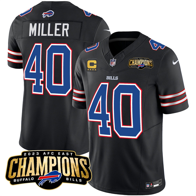 Buffalo Bills #40 Von Miller Black 2023 F.U.S.E. AFC East Champions With 4-Star C Ptach Stitched Jersey