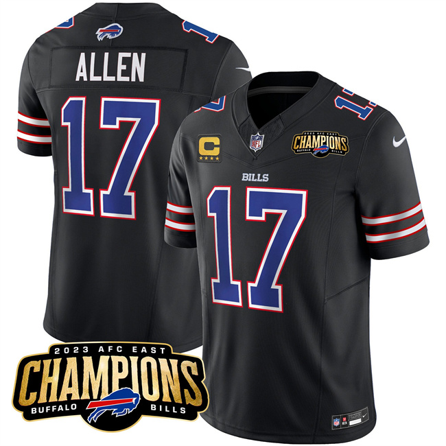 Buffalo Bills #17 Josh Allen Black 2023 F.U.S.E. AFC East Champions With 4-Star C Ptach Stitched Jersey