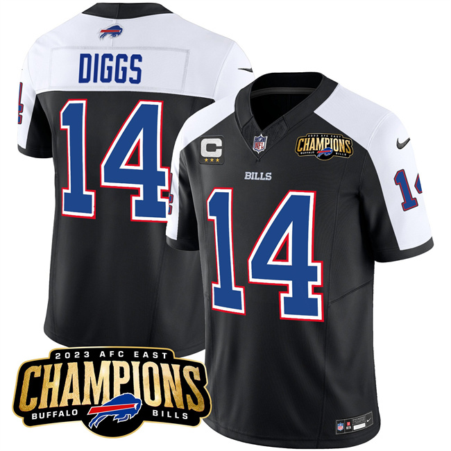 Buffalo Bills #14 Stefon Diggs Black White 2023 F.U.S.E. AFC East Champions With 4-Star C Ptach Stitched Jersey