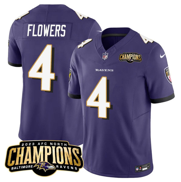 Baltimore Ravens #4 Zay Flowers Purple 2023 F.U.S.E. AFC North Champions Vapor Limited Stitched Jersey