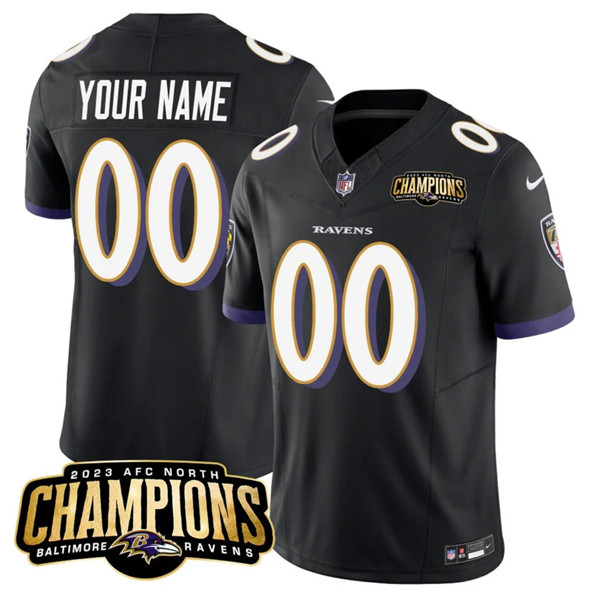 Baltimore Ravens Custom Black 2023 F.U.S.E. AFC North Champions Vapor Limited Stitched Jersey