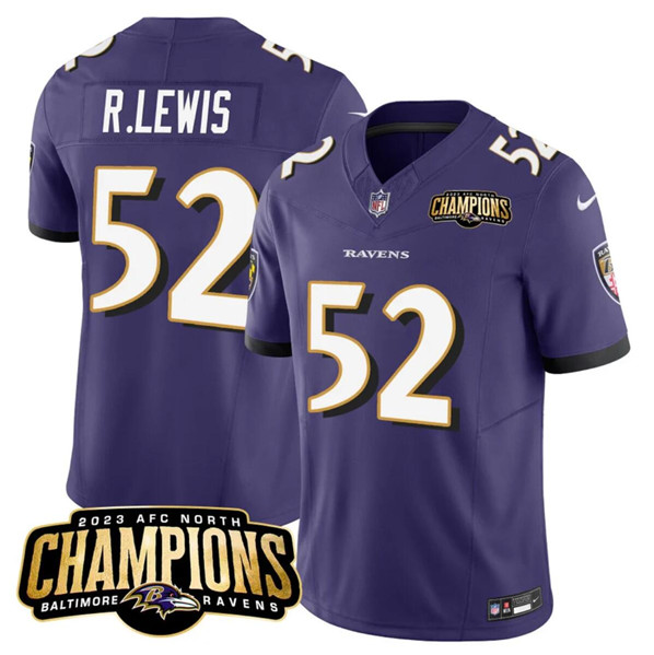 Baltimore Ravens #52 Ray Lewis Purple 2023 F.U.S.E. AFC North Champions Vapor Limited Stitched Jersey