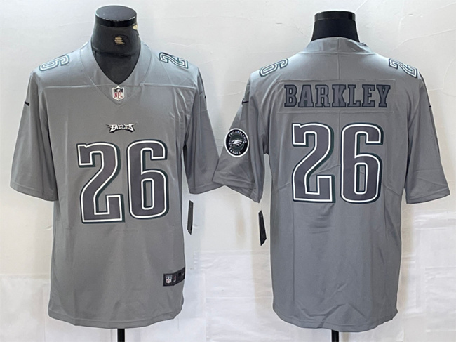 Philadelphia Eagles #26 Saquon Barkley Gray With Patch Atmosphere Fashion Stitched Jersey