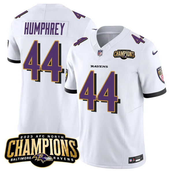 Baltimore Ravens #44 Marlon Humphrey White 2023 F.U.S.E. AFC North Champions Vapor Limited Stitched Jersey