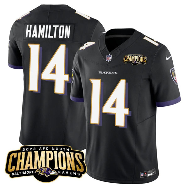 Baltimore Ravens #14 Kyle Hamilton Black 2023 F.U.S.E. AFC North Champions Vapor Limited Stitched Jersey