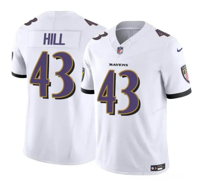 Baltimore Ravens #43 Justice Hill White 2023 F.U.S.E. Vapor Limited Stitched Jersey