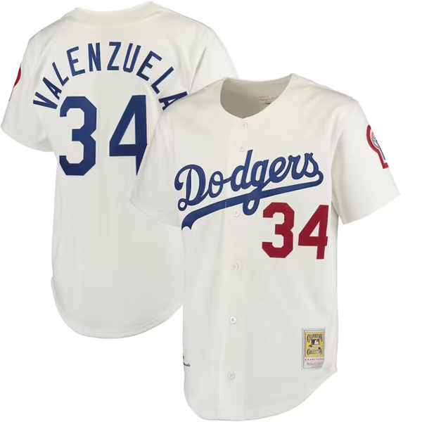 Los Angeles Dodgers #34 Fernando Valenzuela White Mitchell Ness Stitched Jersey