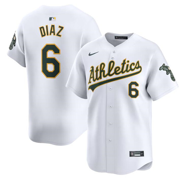 Oakland Athletics #6 Jordan Diaz White Home Limited Stitched Jersey