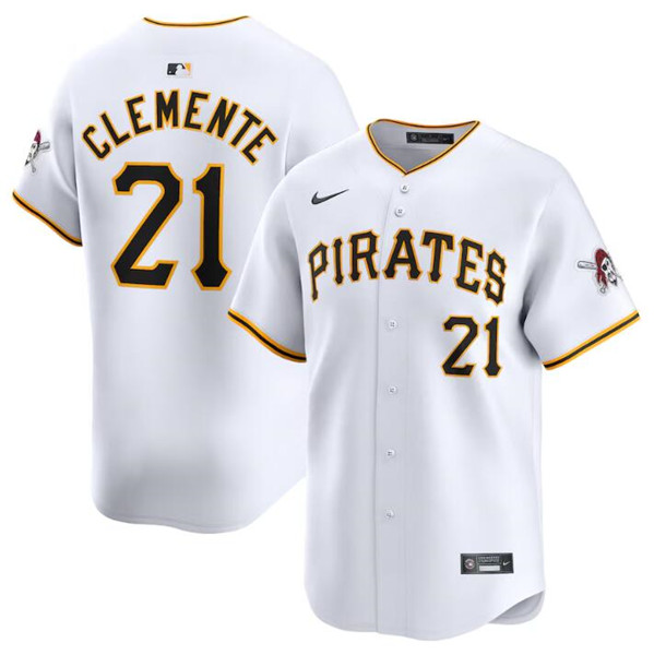 Pittsburgh Pirates #21 Roberto Clemente White Home Limited Stitched Jersey