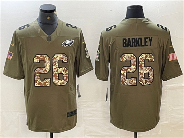 Philadelphia Eagles #26 Saquon Barkley Olive Salute To Service Limited Stitched Jersey