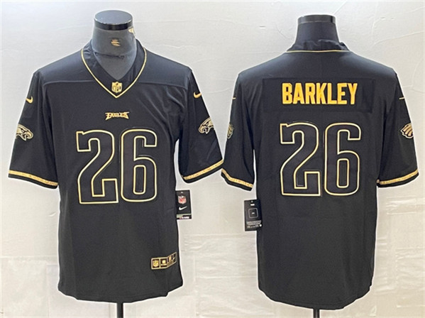 Philadelphia Eagles #26 Saquon Barkley Black Golden Edition Limited Stitched Jersey