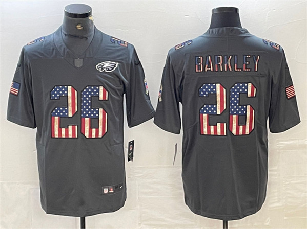 Philadelphia Eagles #26 Saquon Barkley Gray Salute To Service USA Flag Fashion Limited Stitched Jersey