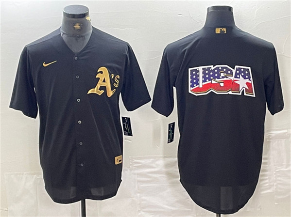 Oakland Athletics Black Gold Team Big Logo Cool Base Stitched Jersey