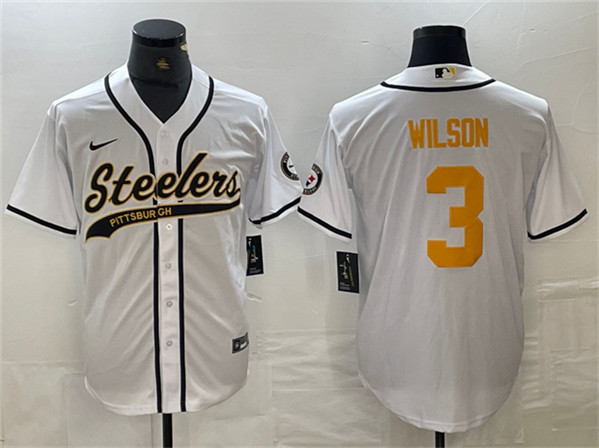 Pittsburgh Steelers #3 Russell Wilson White Gold With Patch Cool Base Stitched Jersey