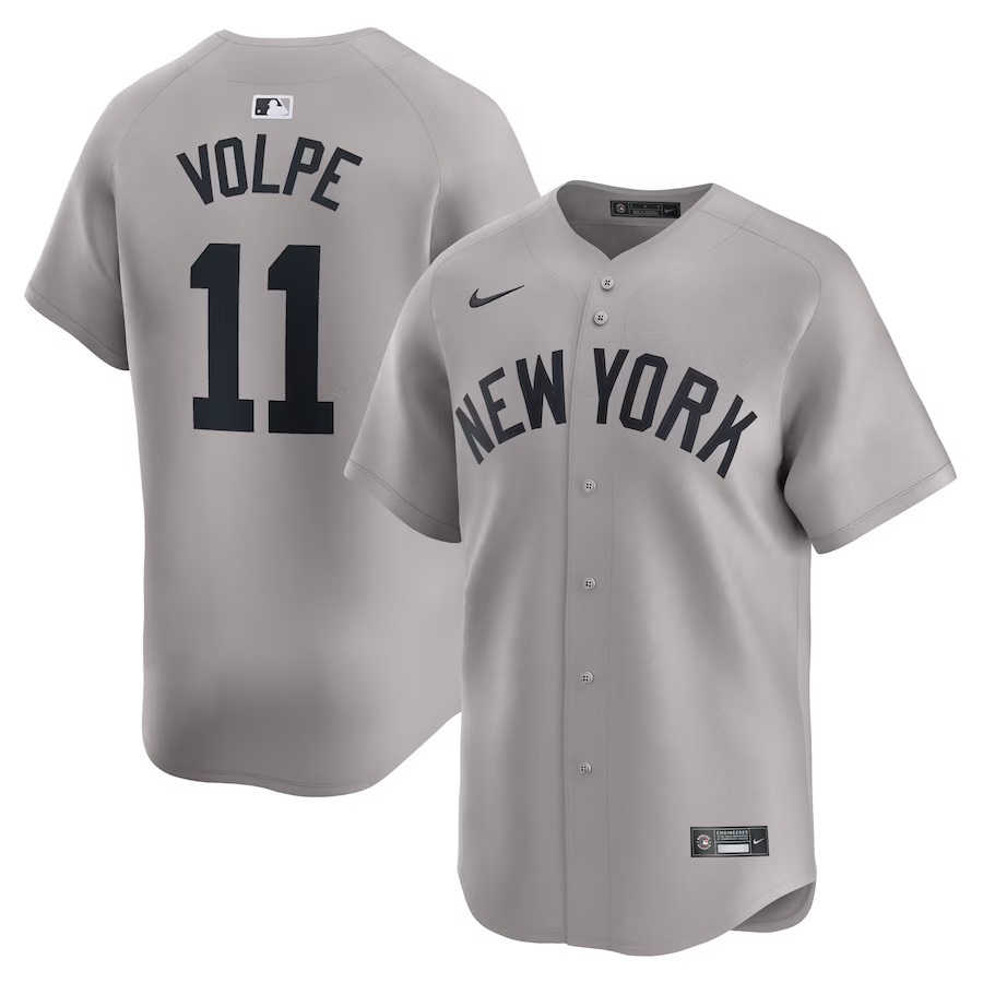 New York Yankees #11 Anthony Volpe Gray 2024 Away Limited Cool Base Stitched Jersey