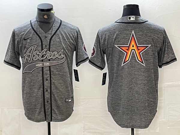Houston Astros Gray Team Big Logo With Patch Cool Base Stitched Jersey