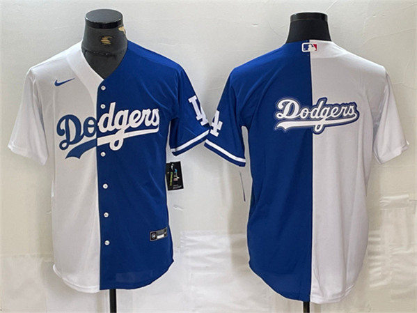 Los Angeles Dodgers Team Big Logo White Blue Split Cool Base Stitched Jersey