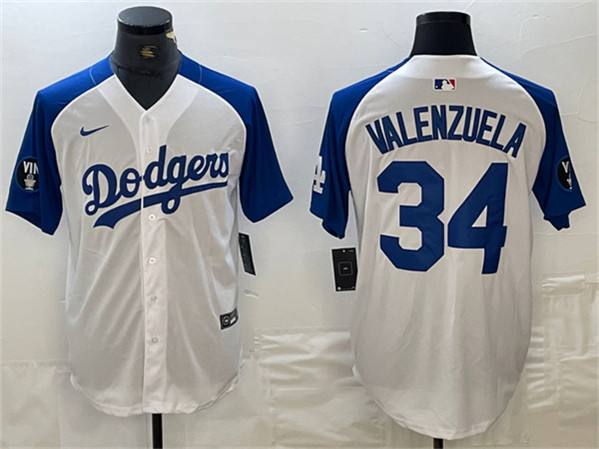 Los Angeles Dodgers #34 Toro Valenzuela White Blue Vin Patch Cool Base Stitched Jersey