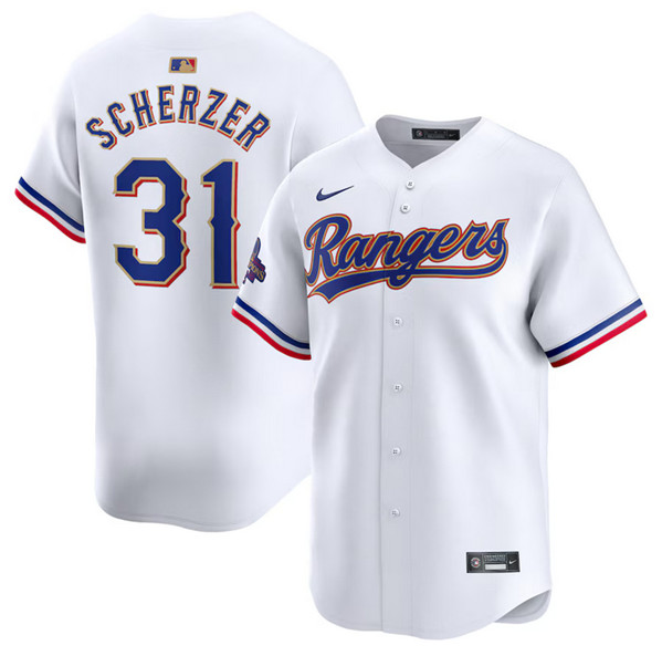 Texas Rangers #31 Max Scherzer White 2024 Gold Collection Cool Base Stitched Jersey