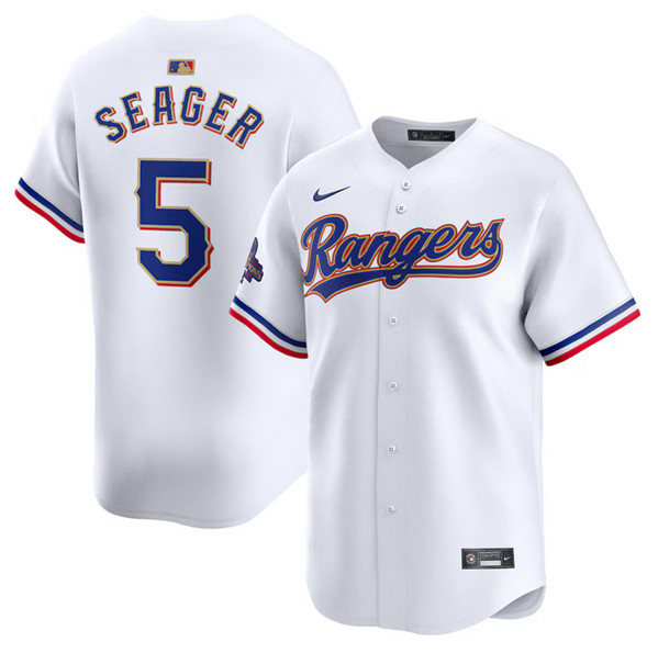Texas Rangers #5 Corey Seager White 2024 Gold Collection Cool Base Stitched Jersey
