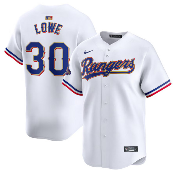 Texas Rangers #30 Nathaniel Lowe White 2024 Gold Collection Cool Base Stitched Jersey