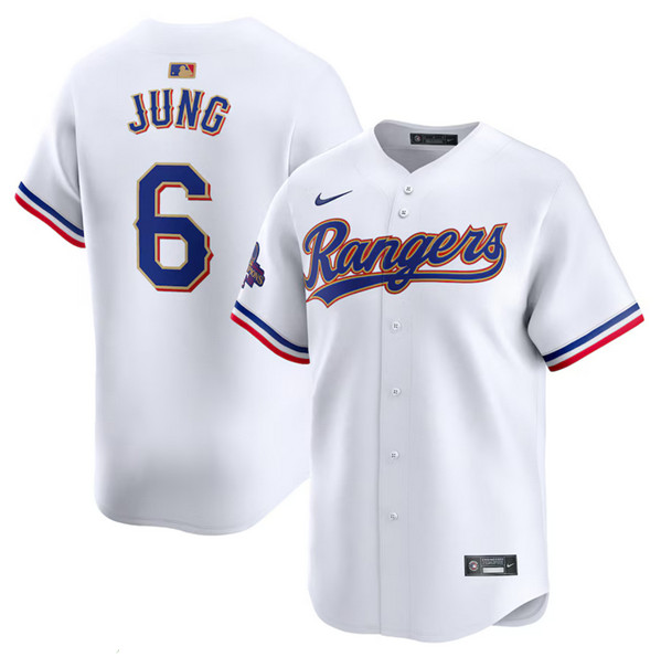 Texas Rangers #6 Josh Jung White 2024 Gold Collection Cool Base Stitched Jersey