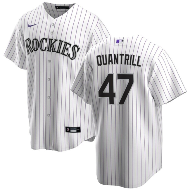 Colorado Rockies #47 Cal Quantrill White Cool Base Stitched Jersey