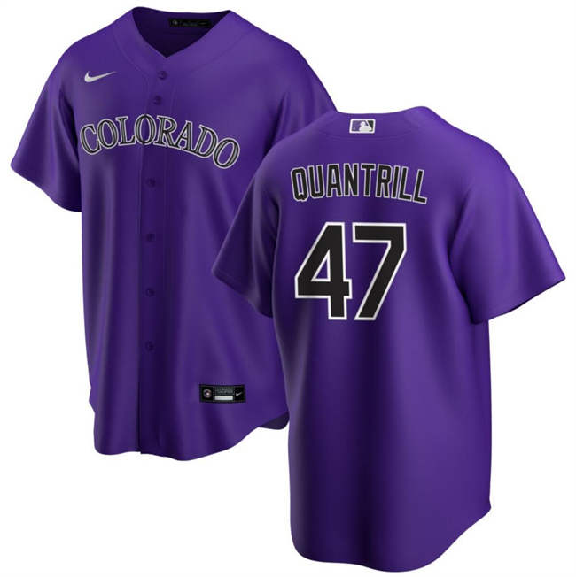 Colorado Rockies #47 Cal Quantrill Purple Cool Base Stitched Jersey
